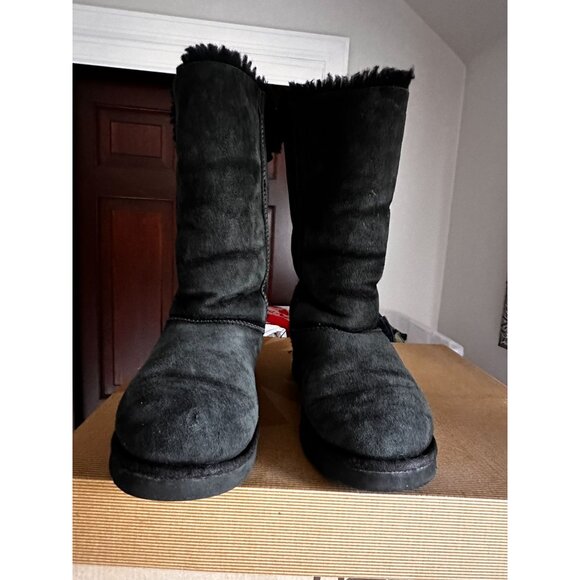UGG black Bailey Bow tall suede and sheepskin boots size 7 - Picture 5 of 7